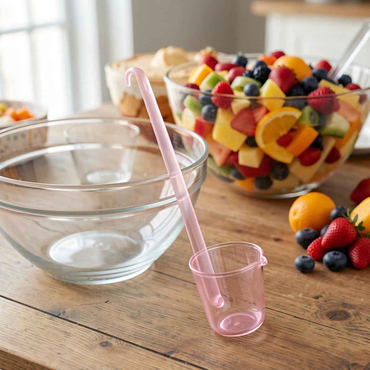 Pink Glass Punch Ladle 130ml with Long Handle for Serving