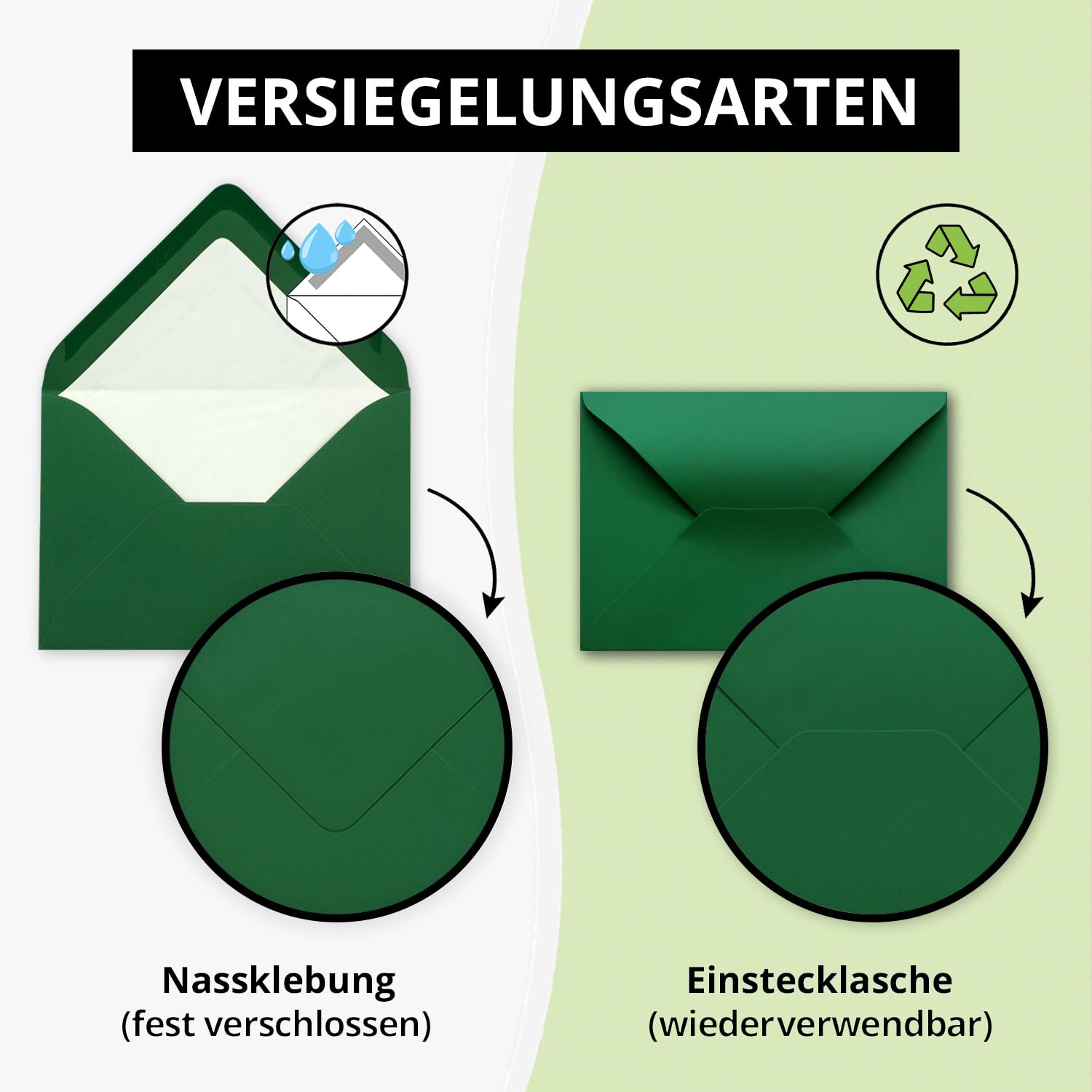 200 Sets - großes Kartenpaket, Dunkelgrün (Grün), matt, mit 200 Faltkarten, passenden weißen Einlegeblättern & 200 gefütterten Umschlägen - DIN B6, 12 x 17 cm - 120 x 170 mm
