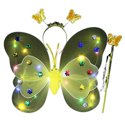 Kit Fantasia Infantil Feminina com LED Asa Tiara e Varinha de 30 cm