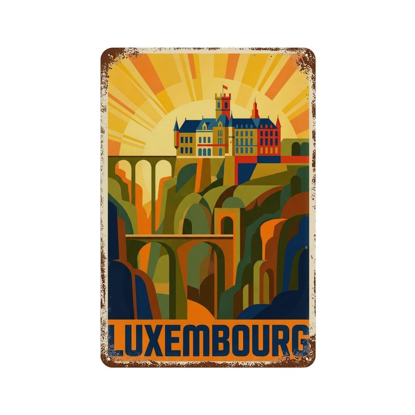 Galvaxio Style Travel Retro Luxembourg Luxembourg Metal Tin Sign