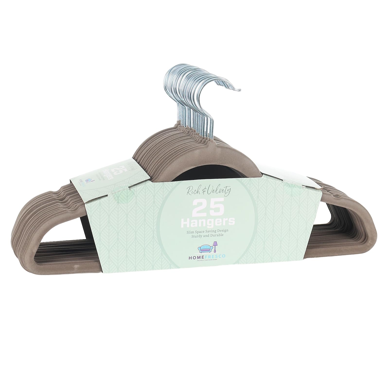 Premium Velvet Hangers - 25 Pack Ultra Slim Space Saving Coat Hangers in Grey with Swivel Hooks, Non-Slip Surface, Curved Edges Preserve Clothing Shape, shark skin-like texture.