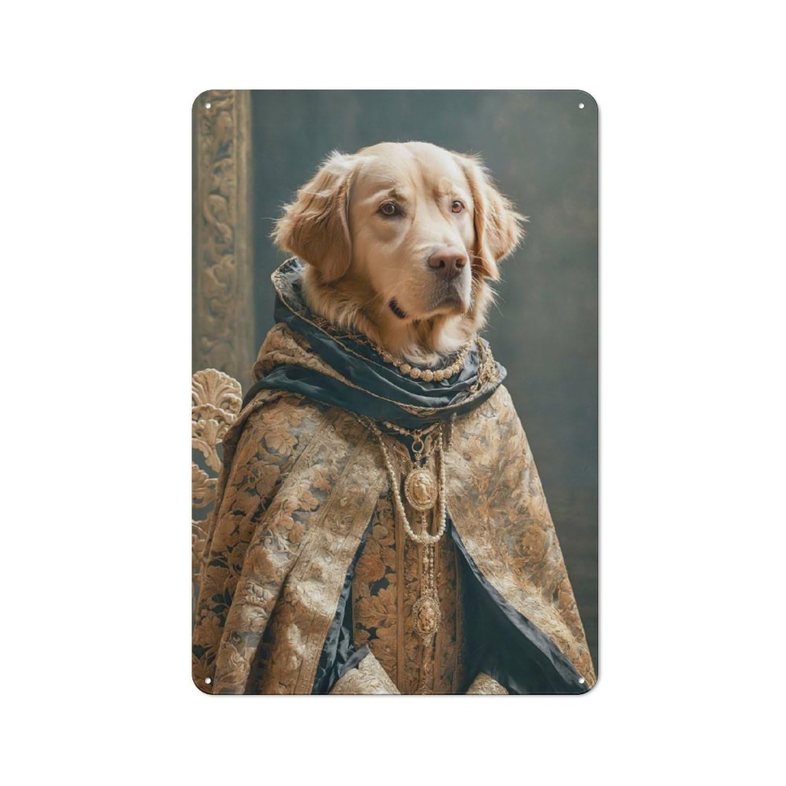 Junmoney Style-8 Country Metal Sign With Golden Retriever In Royal Attire Design 30X20cm, Farmhouse Farmhouse Wall Decor For Kitchen, Cottage, Porch Or Garden Room