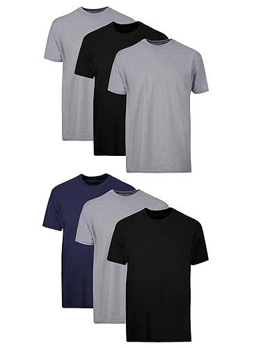 Hanes Mens Undershirt Packs, Stay-Tucked Soft Cotton Undershirts, Best Undershirts for Men, White/Black/Asstd Multipacks - Large - Black/Grey/Blue Assorted - 6 Pack