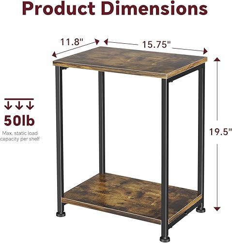 Miniatura 3 de Simple Trending Mesa auxiliar, mesa auxiliar, juego de 2 mesitas de noche con estante de almacenamiento para espacios pequeños, color marrón rústico