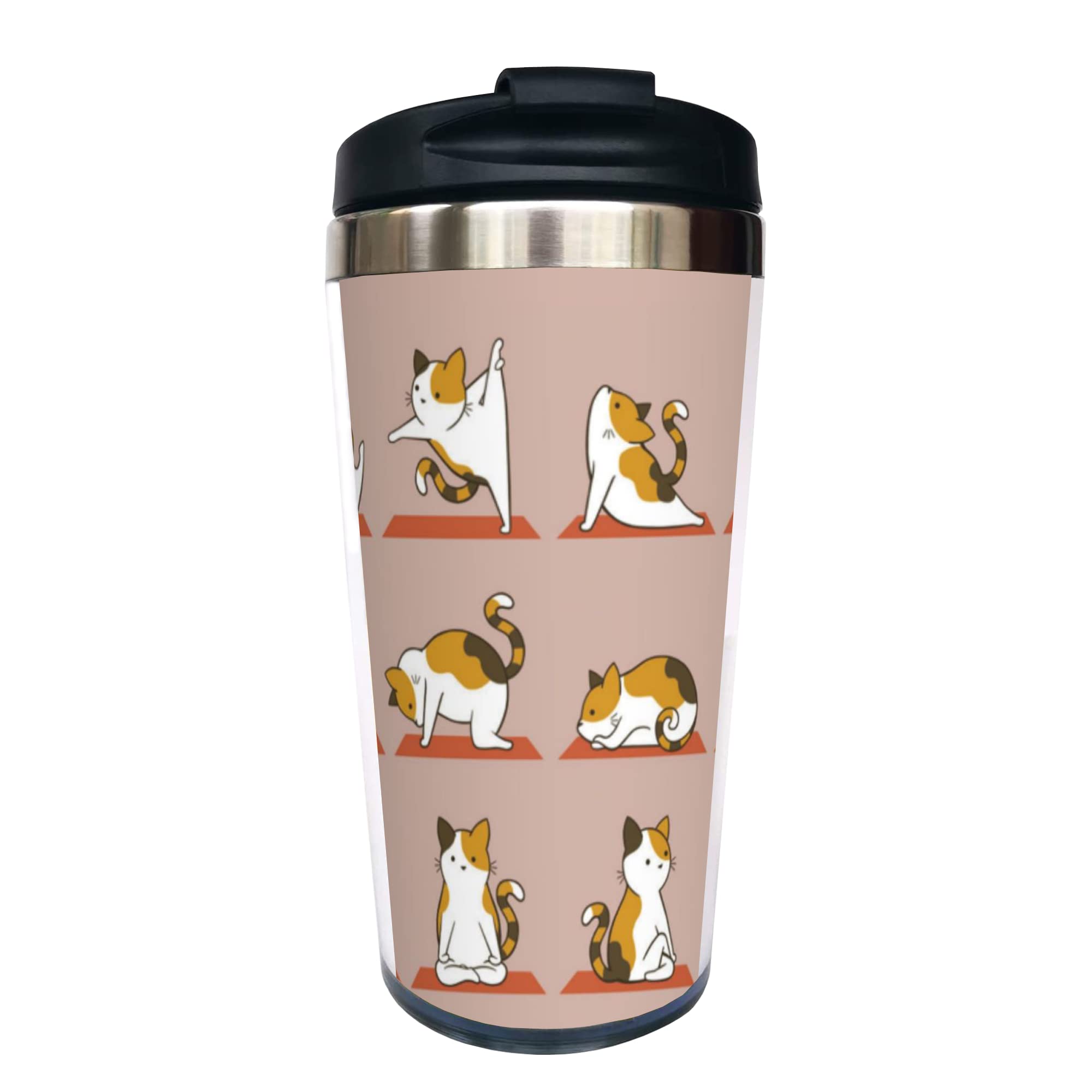Cat Yoga Lady 13 OZ Vacuum Insulated Tumbler - Funny Yoga Lady Coffee Travel Mug with Flip Lid, Insulated Cup for Cat Lovers, Mom, Sister, Gift for Her (Birthday/Christmas)