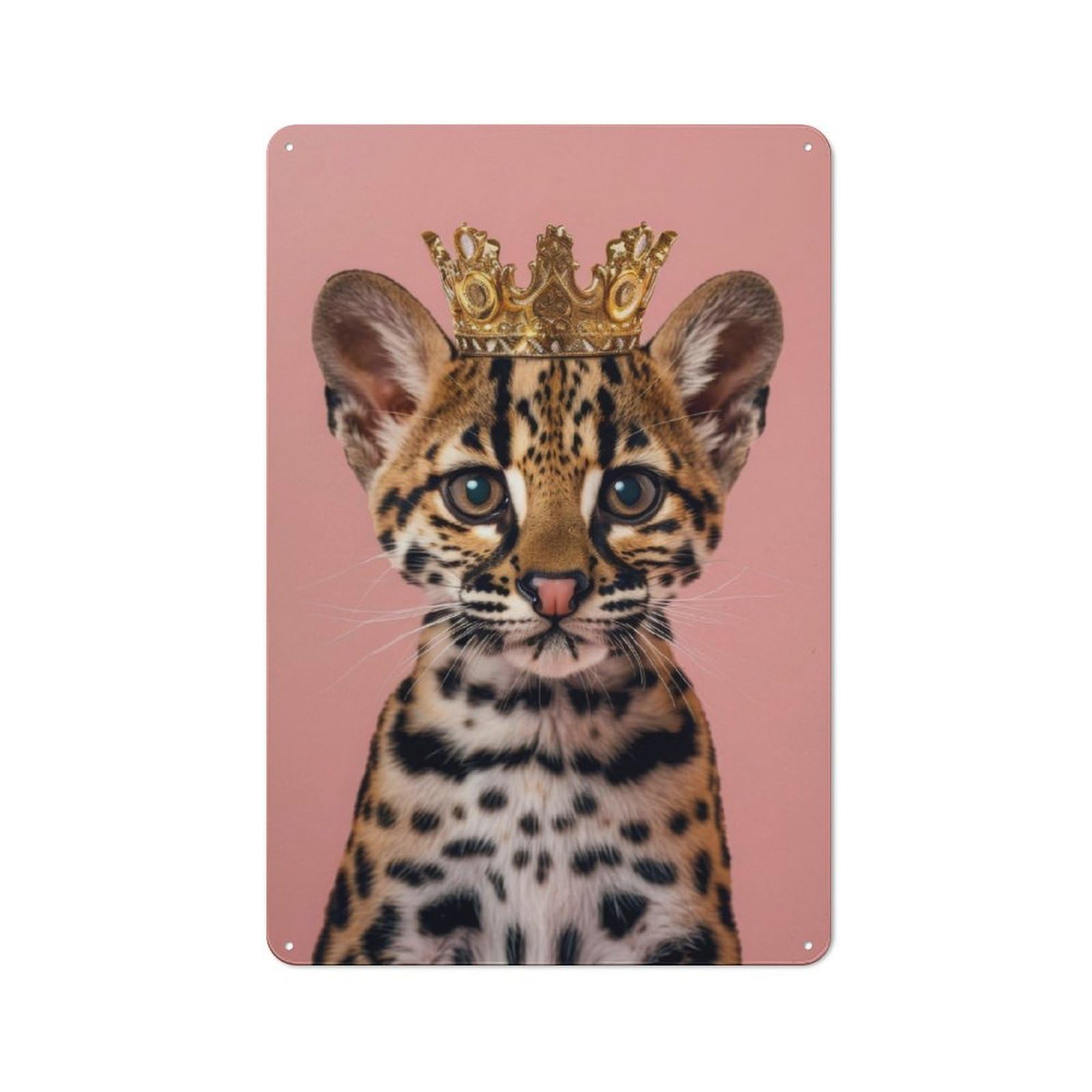 Junmoney Ocelot Pastel Crown Retro Tin Sign 30X20cm For Pub Or Café, For Collectors Building A Themed Wall Display