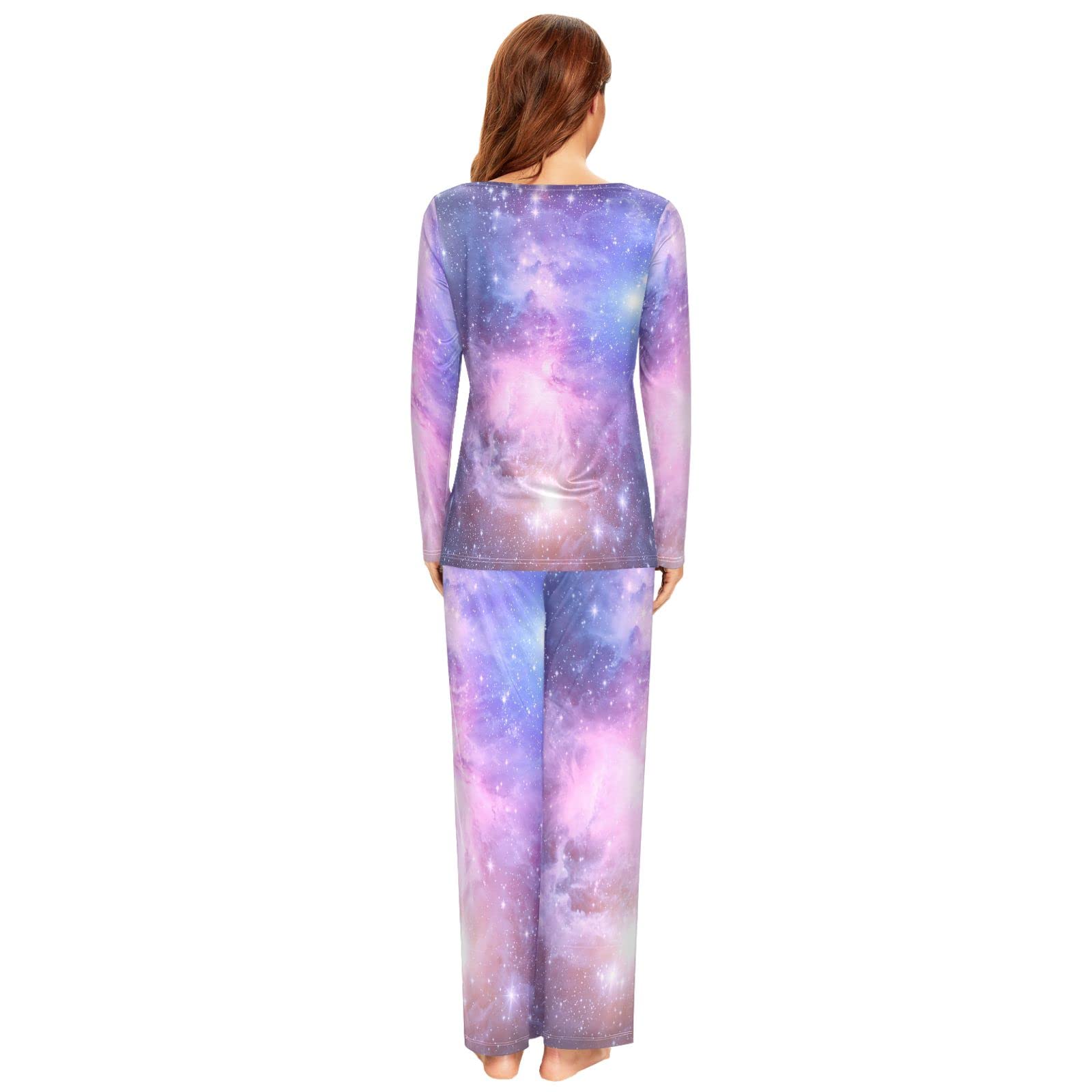 Schlafanzug-Set für Damen, Galaxy Space Langarm Nachtwäsche Loungewear Set Pjs Nachtwäsche Set, mehrfarbig, 48
