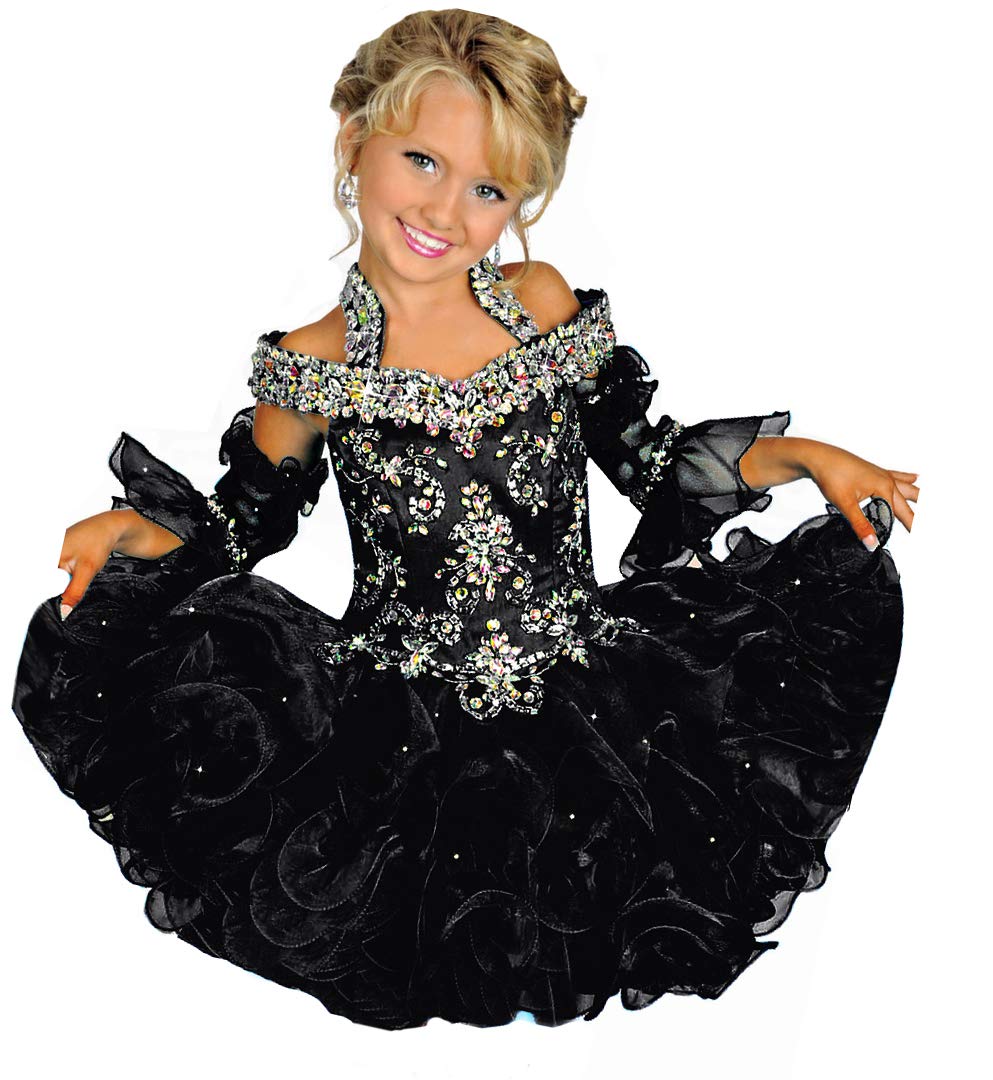 AVDA Infant Girls' Off The Shoulder Cupcake Pageant Dress Glitz Short Birthday Party Ball Gowns 2t Black