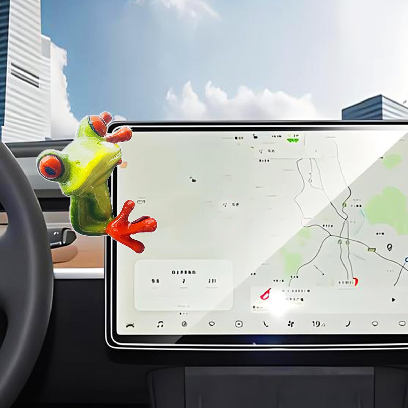 Motaney Frog Car Accessories Rear View Mirror Hanging Accessories, Car Dashboard Center Console Ornament Computer Display Screen Decoration, Cute