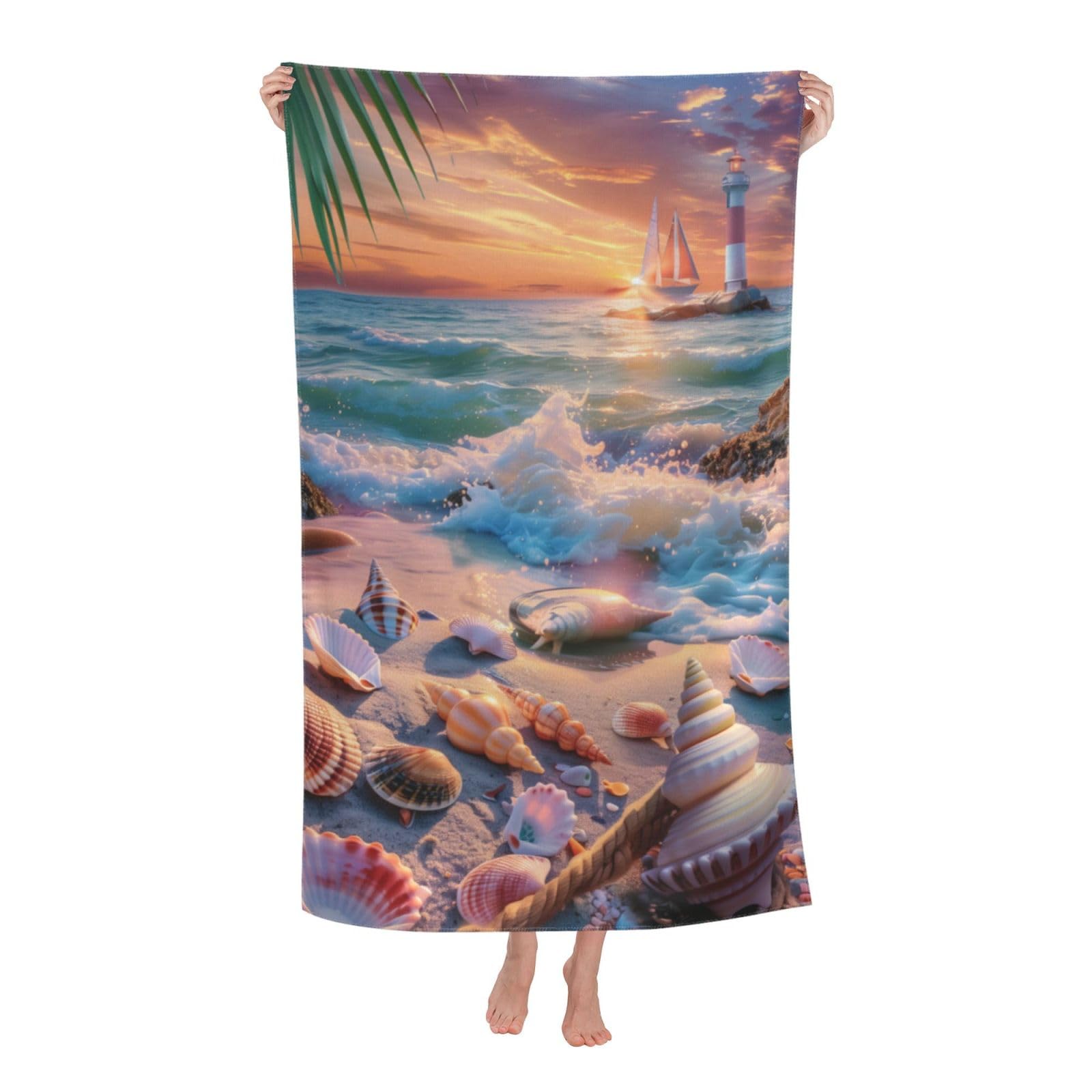 HLBSDM Tropical Seascape Beach Towel Microfiber Sand Free Sailboat Ocean Towels for Adult Kids Quick Dry Ultra Absorbent Super Soft Pool Travel Swim Bath Shower Towel 52”x 32”