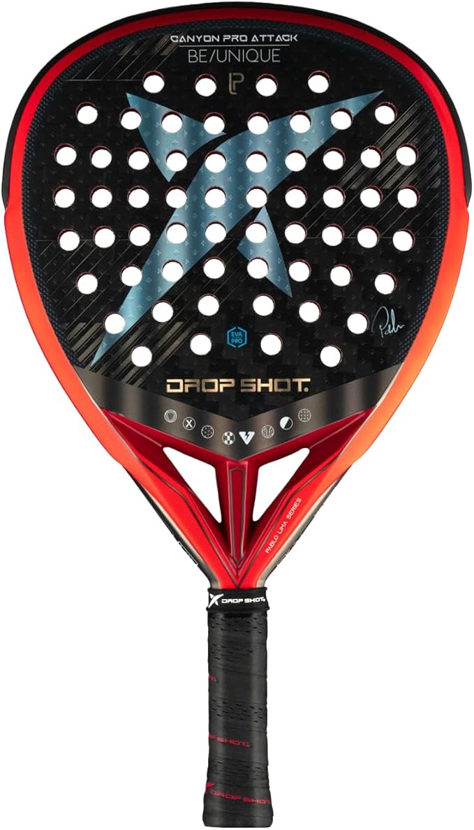 Drop Shot Canyon Pro Attack by Lima – Padel Racket Series - Padel Racket with Shock Absorption and Great Power - with EVA PRO Foam Core – Professional Padel 2024, Red/Black