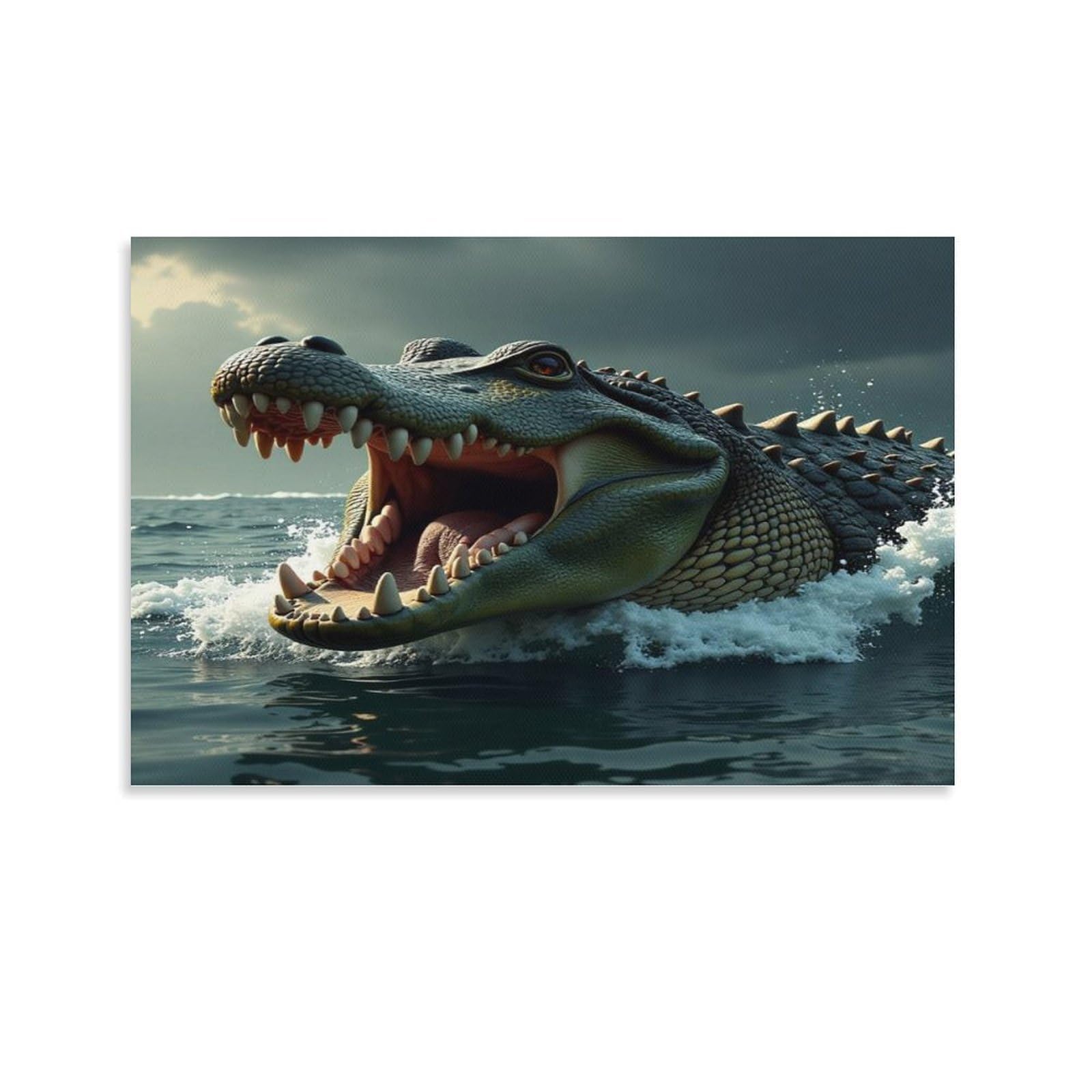 CPLVKWRQJ Crocodile in Ocean Single Giant Ocean Crocodile Canvas Print - Living Room Gallery Wall Statement Piece Fade Resistant Ready to Hang 20x30inch(50x75cm)