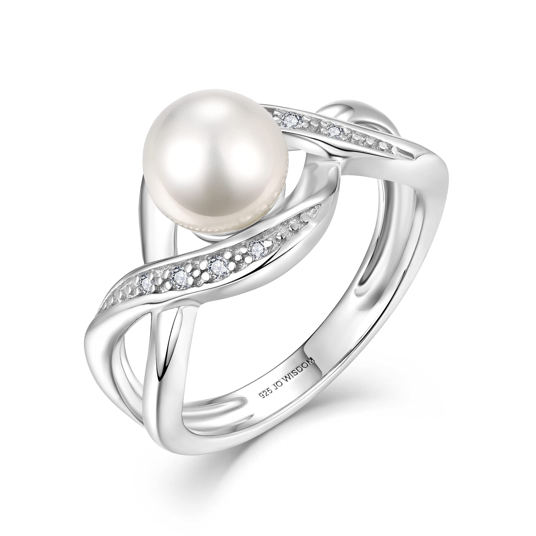 Jo Wisdomwomen Pearl Ring 925 Sterling Silver Cubic Zirconia