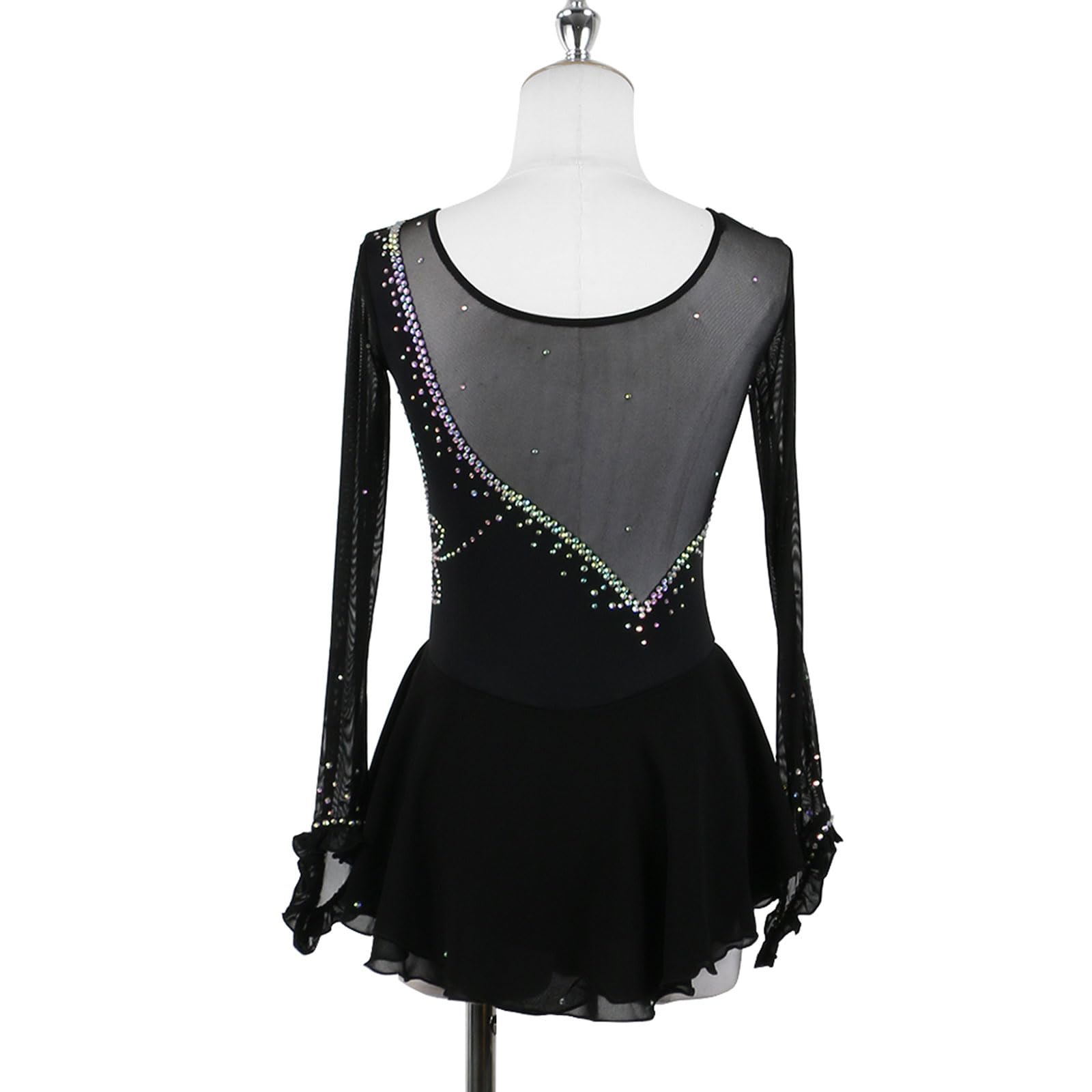 Vestido de patinaje sobre hielo para mujer, para adultos, competición, rendimiento, cuello redondo, brillante, leotardo de diamantes de imitación, baile, gimnasia, danza