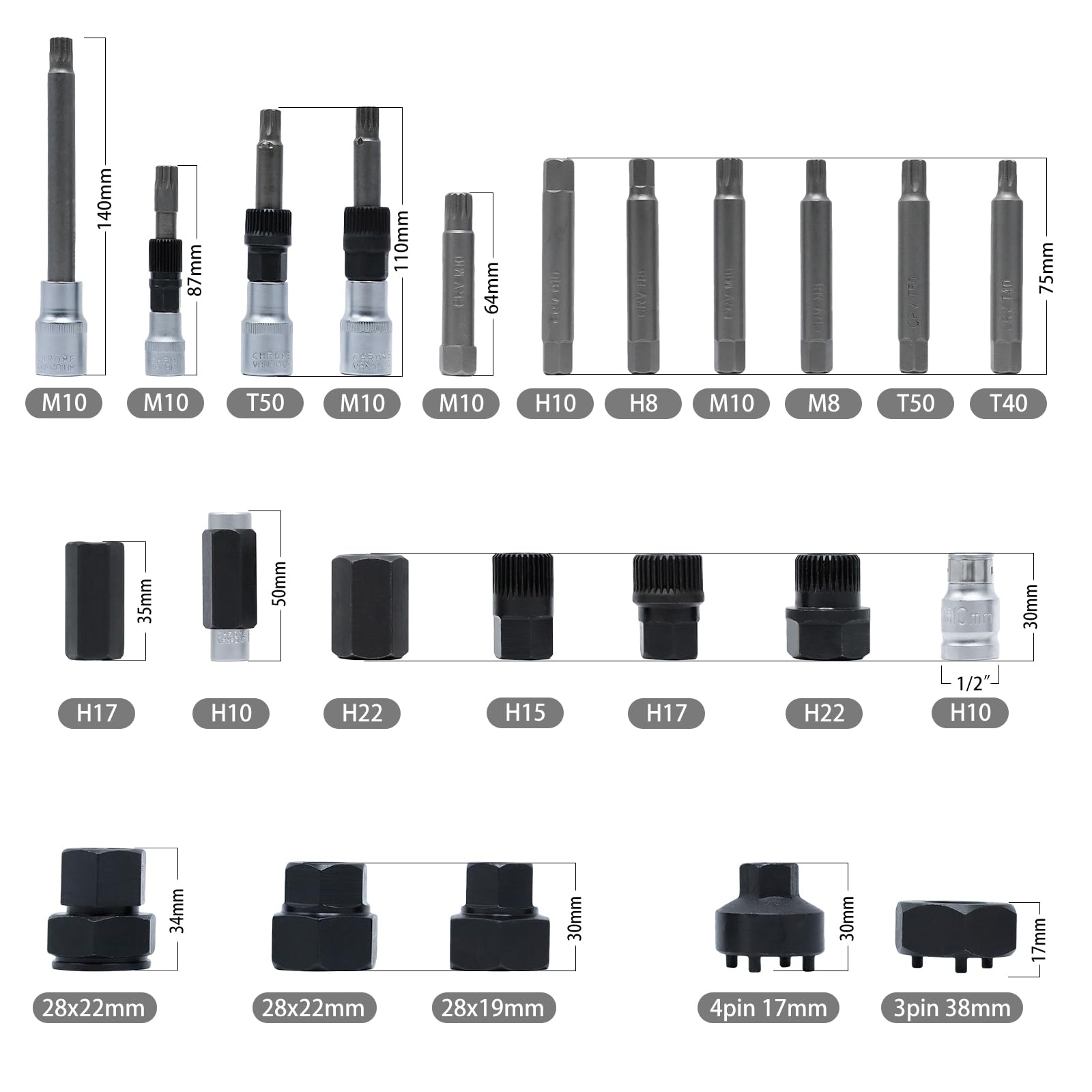Special Bits Voor Bosch En Renault CCLIFE Dynamo Gereedschap Set 23-delig – Bits, Dopsleutels En Adapters Voor Het Verwijderen Van Dynamo's, Vrijloop En Katrollen Dynamo Katrol Bitset 1/2 Inch