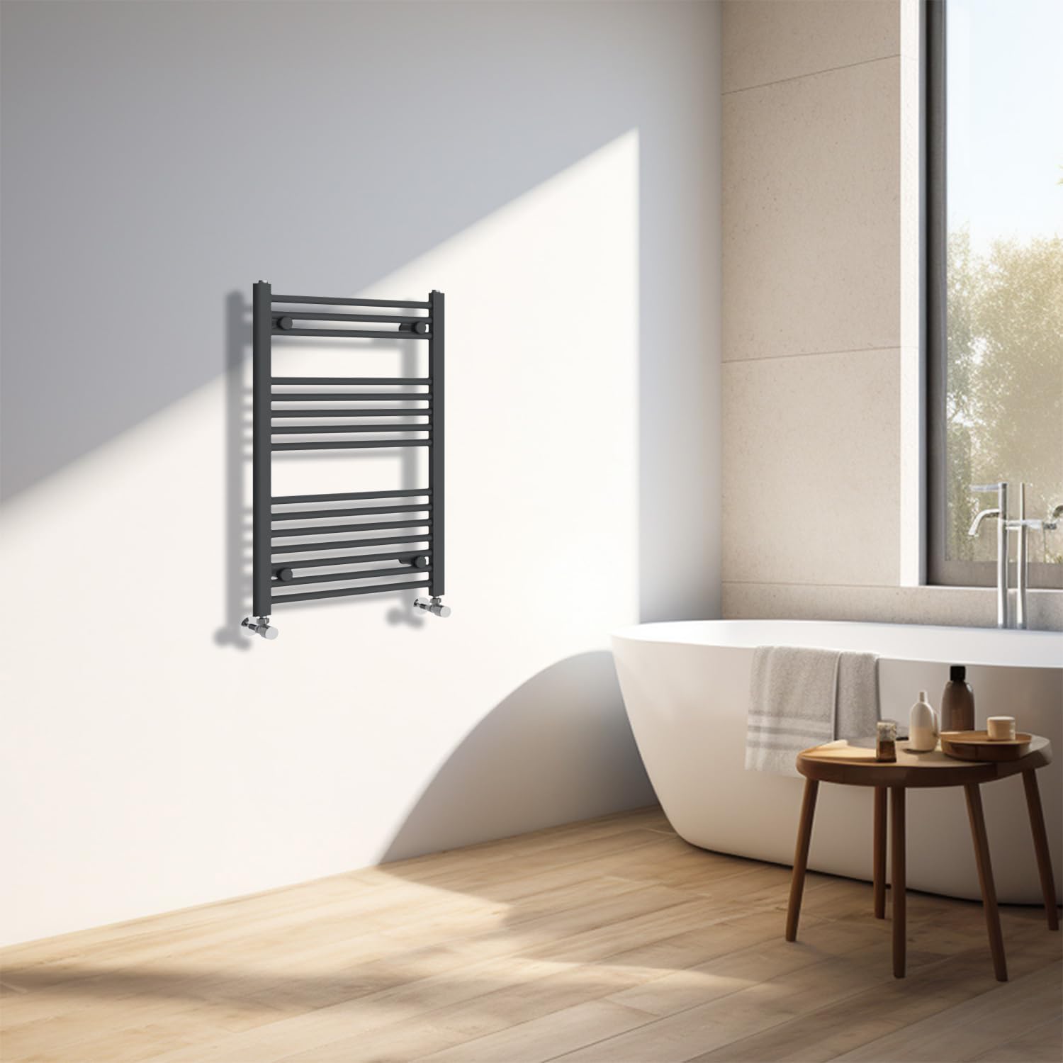 Nrg Anthracite Heated Towel Rail Straight Designer Bathroom Radiator - 800×500Mm