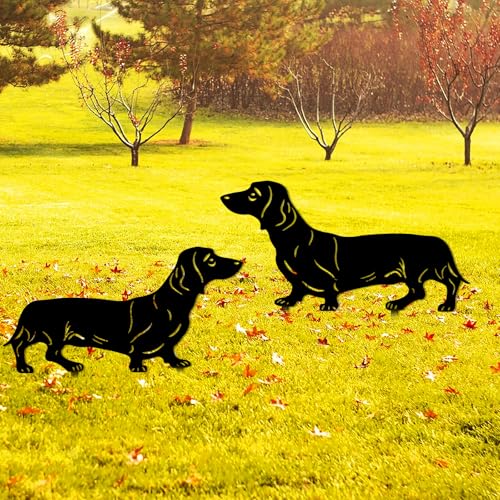 YiYa 2 Stück Metall-Gartendekoration Metall Hund Garten Dekoration Hund Animal Garden Stakes Gartendeko für Outdoor Rasen Tier Rasen Dekoration Schwarz Dekor