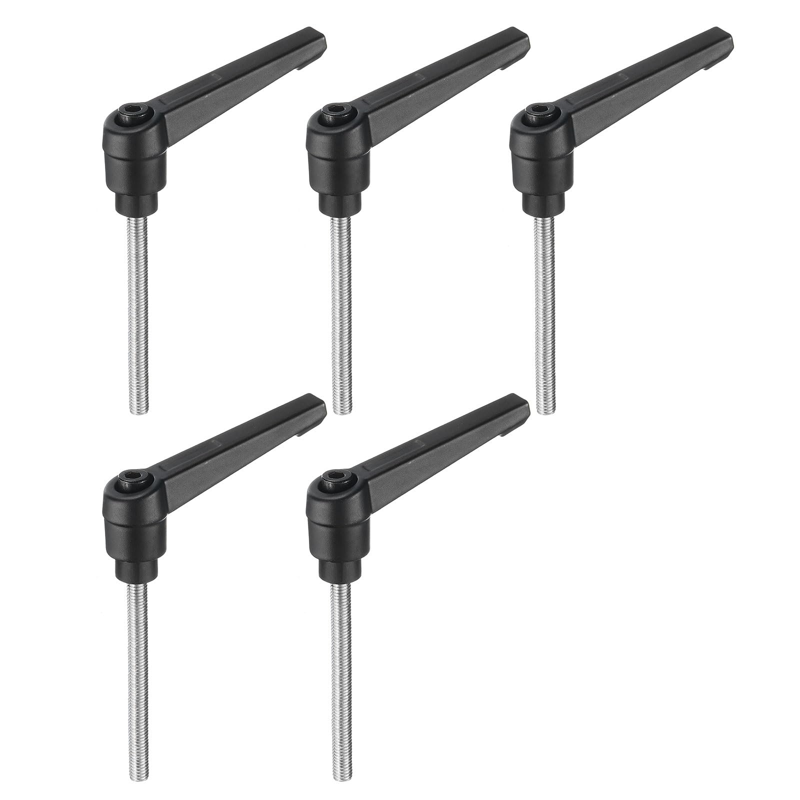 uxcell 5pcs Adjustable Clamping Lever Handle M5 x 50mm Metric 304 Stainless Steel Male Threaded Stud Hand Knobs Push Button Ratchet Rotating Screw Handles Bolts with Locking Lever Black