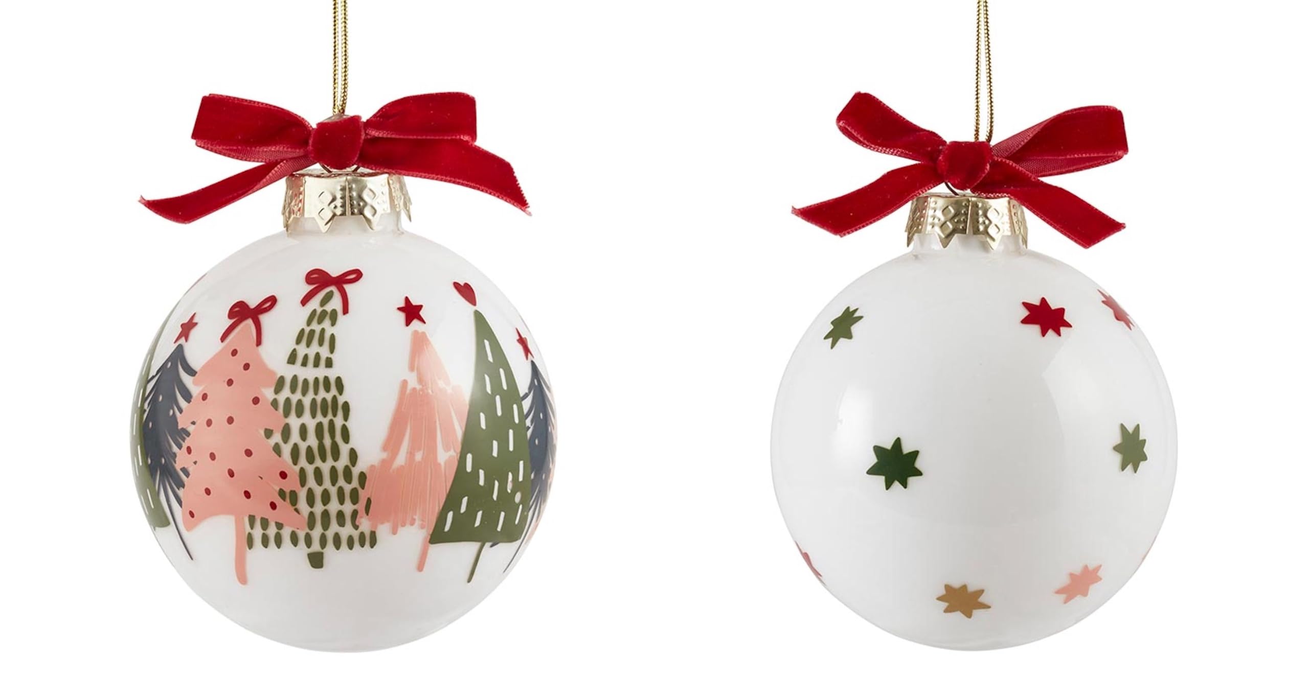 Santa Barbara Design Studio Christmas Glass Ball Ornaments Gift Boxed Ornaments, Set of 2, White/Tree + Star