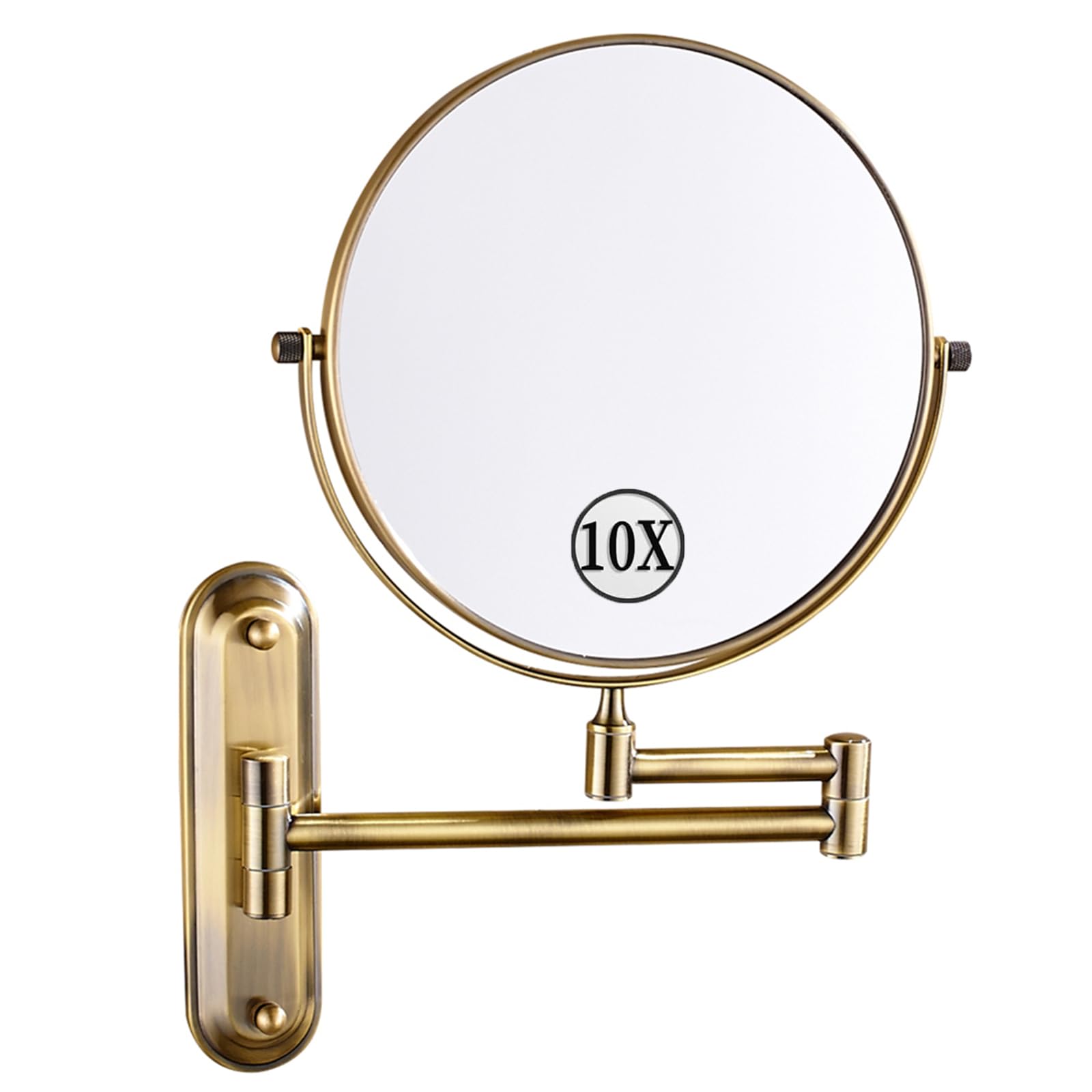 SXFSDOU Wall Mounted Makeup Mirror, Double Sided 360 Swivel Vanity Mirror with 1X/10X Magnification, Extendable Shaving Mirrors for Bathroom,Bronze