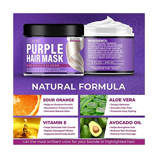 Purple-Hair-Mask-Made-in-USA-Hair-Toner-wRetinol-Avocado-Oil-Silk-Proteins-for-Blonde-Hair-Ash-Platinum-Hair-Greatly-Lighten-Brassy-Hair-and-Condition-Dry-Damaged-Hair-No-Yellow-Hues Purple Hair Mask - Made in USA Hair Toner w/Retinol, Avocado Oil & Silk Proteins for Blonde Hair, Ash & Platinum Hair - Greatly Lighten Brassy Hair and Condition Dry Damaged Hair - No Yellow Hues