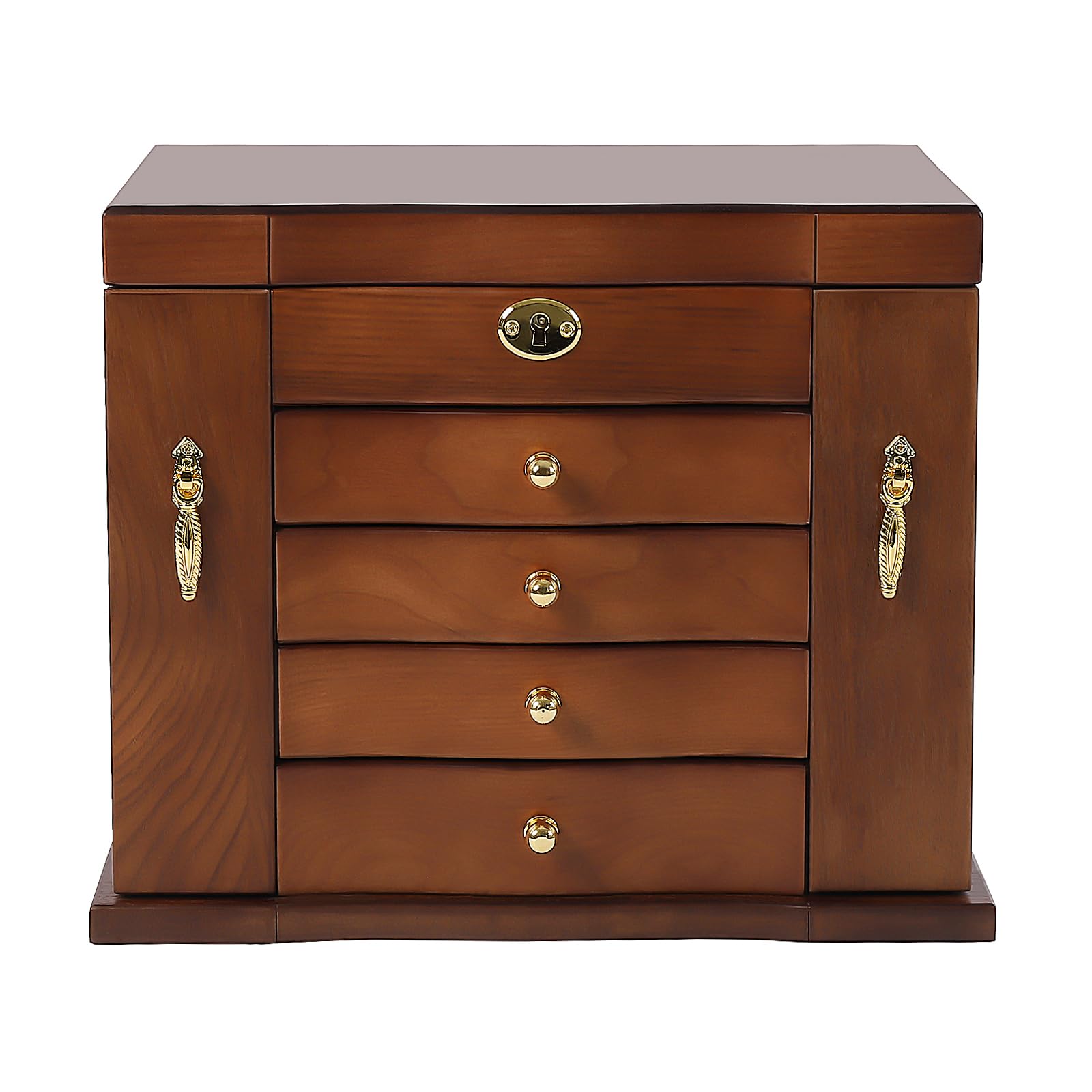 5 Schichten Schmuckkasten Holzschmuckbox mit Spiegel Schmuckschatulle Schmuckaufbewahrung Schachtel Abschließbar Aufbewahrungsbox Holz Schmuckkoffer für Ohrringe, Halsketten, Armbänder, Ringen