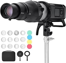 WELLMAKING Bowens Mount Optical Snoot Conical S-290 Kit. Adjustable Focus, 36° Lens, Aperture Modifier, 4 Color Filters, and 12 Gobos; for Photography, LED and Strobe Light, Studio Video Artist