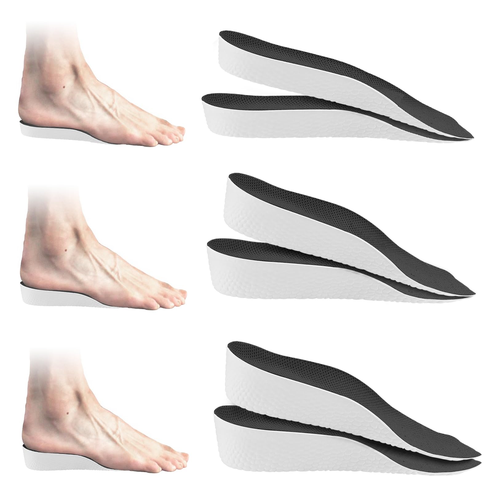 3 Pairs Height Increase Insoles, Heel Lifts for Shoes, Inserts for Men and Women, Achilles Tendonitis & Leg Length Discrepancy (Woman, 0.6"/1"/1.4" Height)