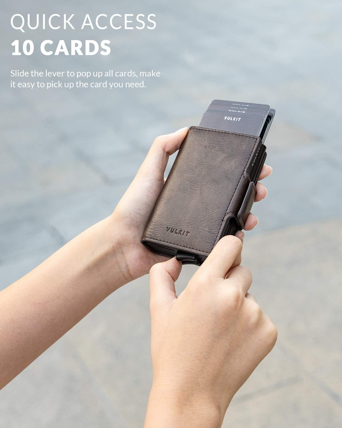 VULKIT Credit Card Holder RFID Blocking Leather Automatic Pop Up Wallet Magnetic Wallet Double Card Case for Men and Women - Image 2