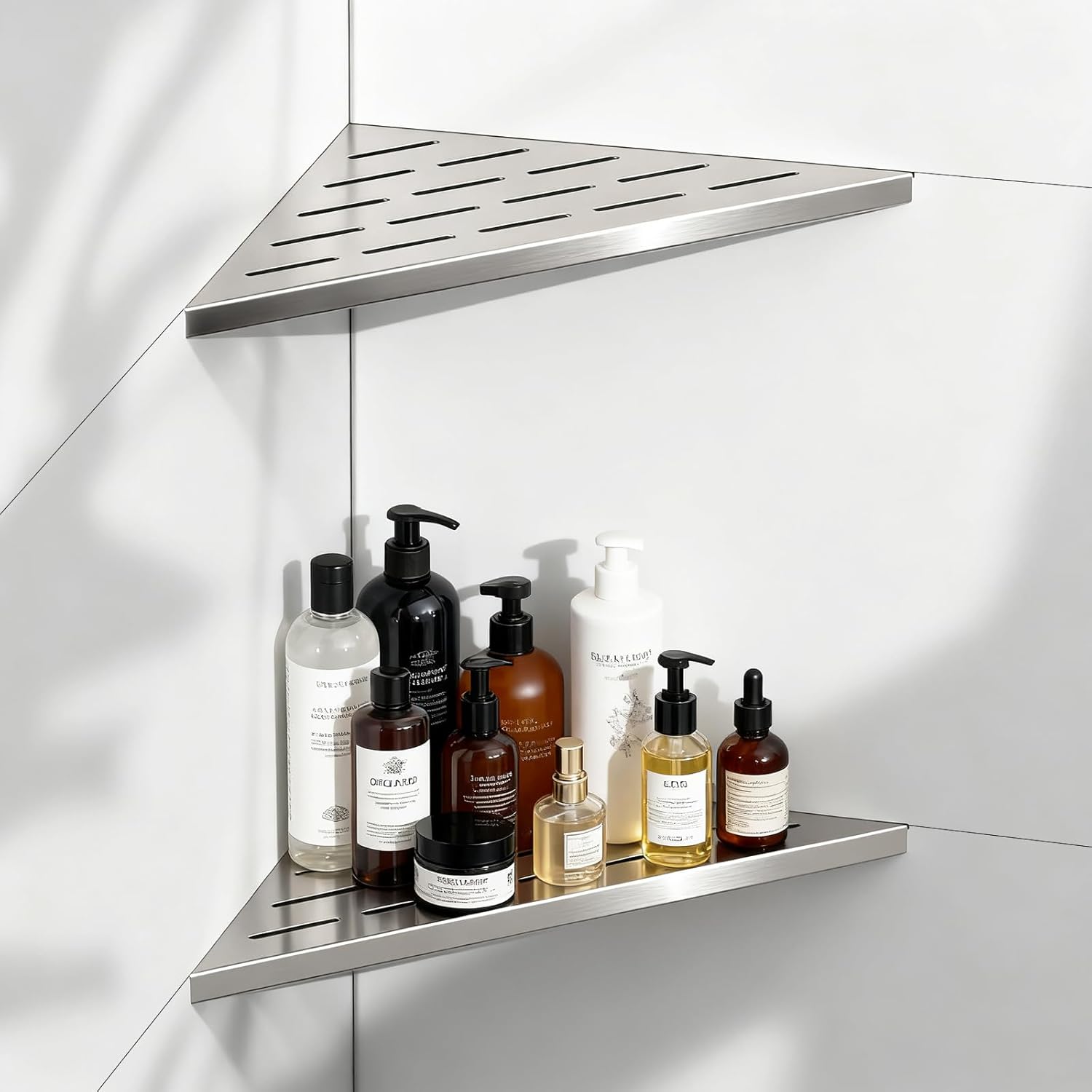 BATHLAVISH Corner Shower Shelves 10 Brushed Nickel 2 Pack 304 Stainless Steel Shower Corner Shelf Recessed Slot Design