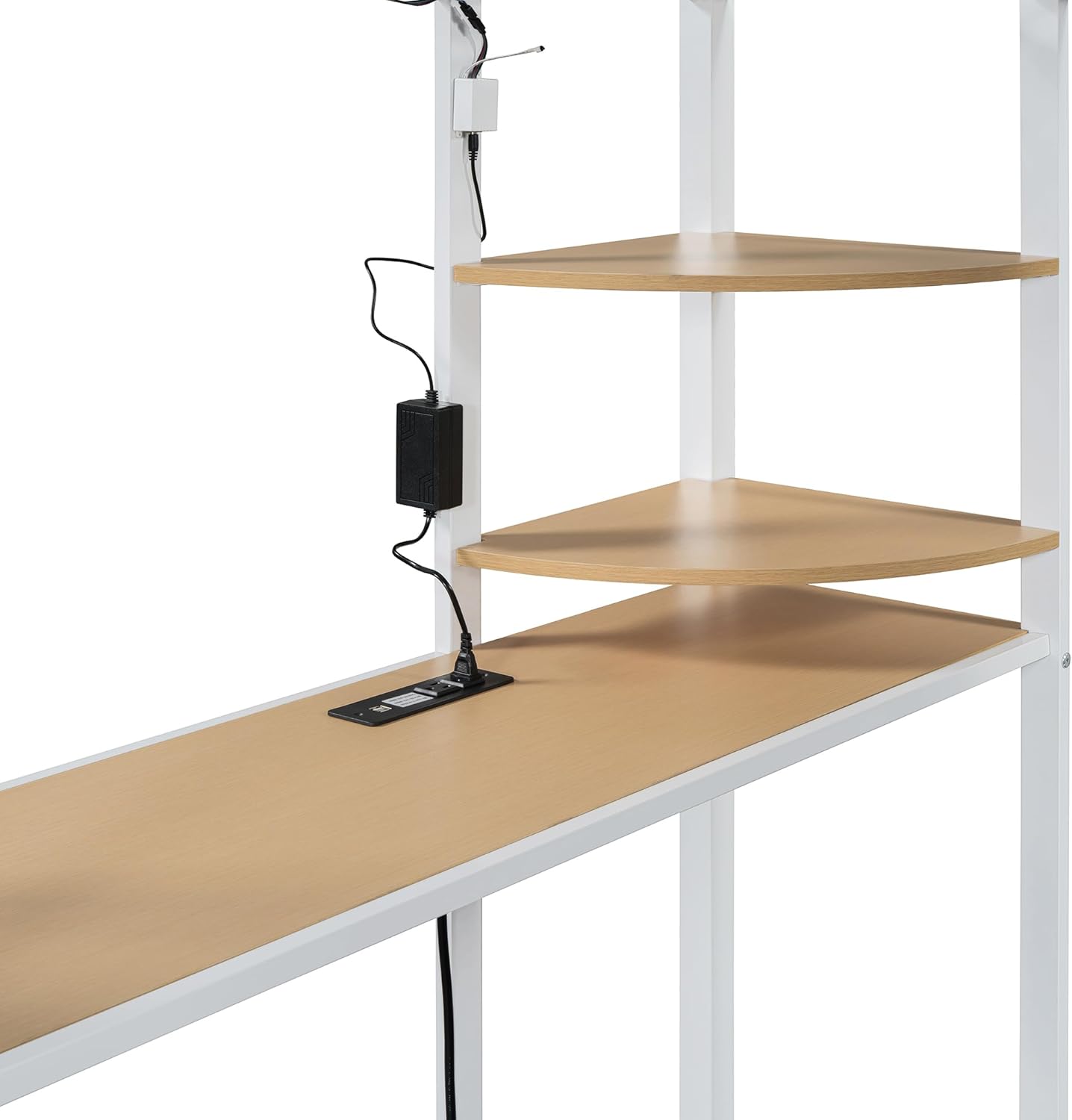 Merax Loft Bed Desk with Power Outlet and Shelves