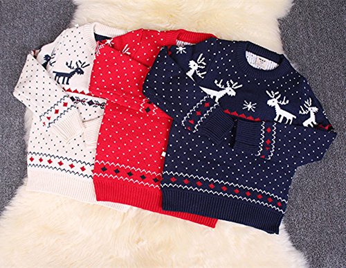 Teemall Children's Knitted Fireplace Lovely Raindeer Sweater for Christmas Best Gift,2T-5T (5T, White)