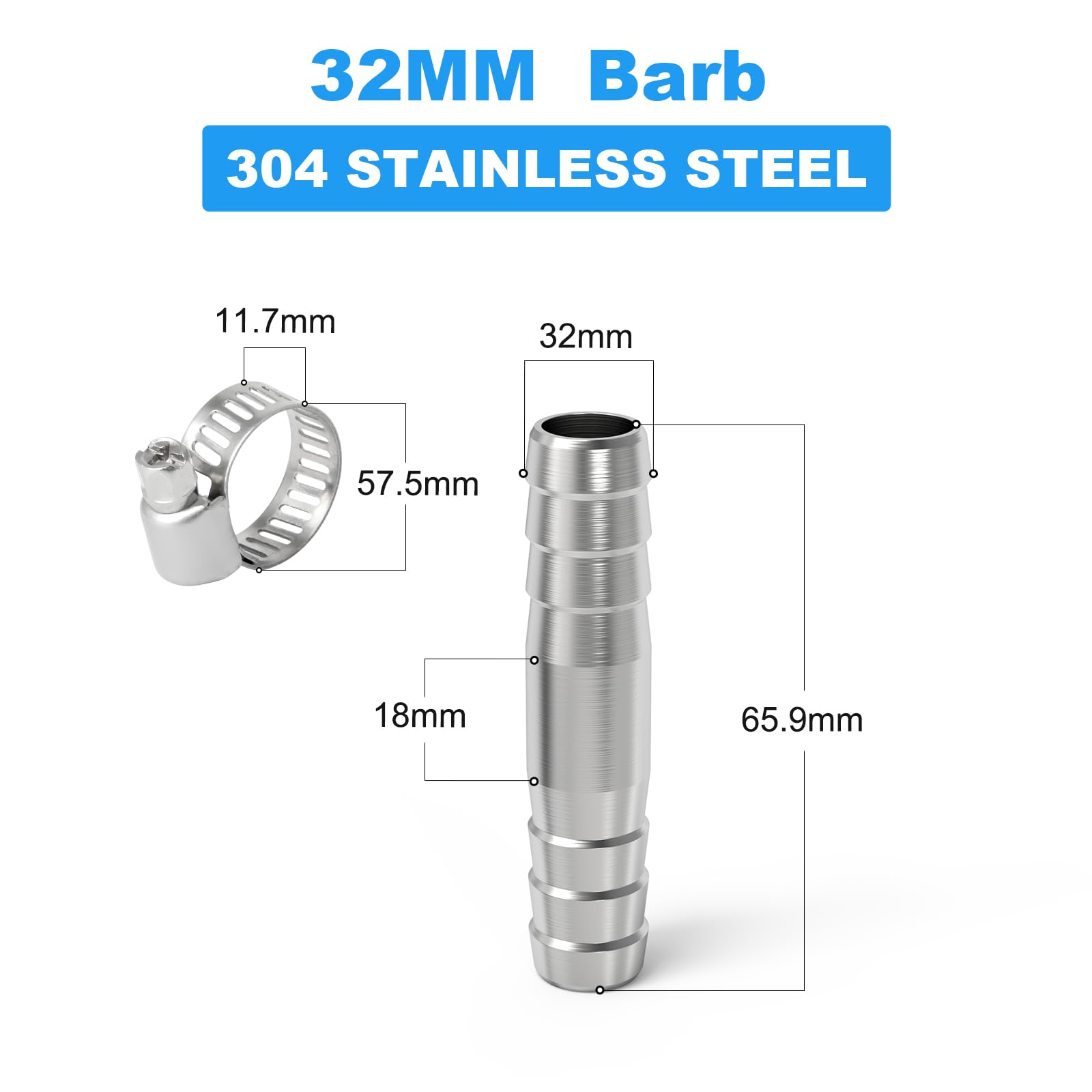 ERGAOBOY 2Pcs 32MM 304 Stainless Steel Hose Barb Splicer Mender Round Union Coupler - Image 2