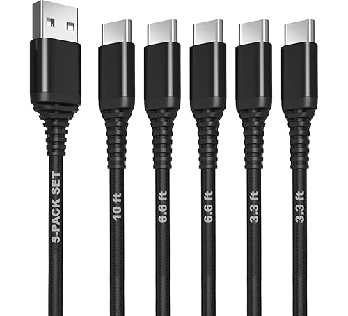 Paquete de 3 cables USB tipo C a USB A de 10 pies  Cables trenzados QC de carga rápida de 10 pies compatibles con iPhone 15, MacBook Pro, iPad Mini