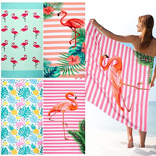 Tudomro 4 Pcs Oversized Beach Towels Flamingo...