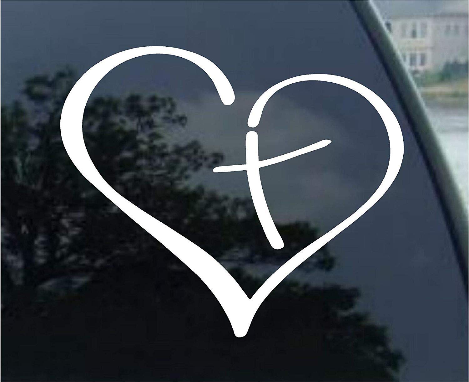 Decalgeek Heart and Cross Decal Car Truck Bumper Window Sticker (4