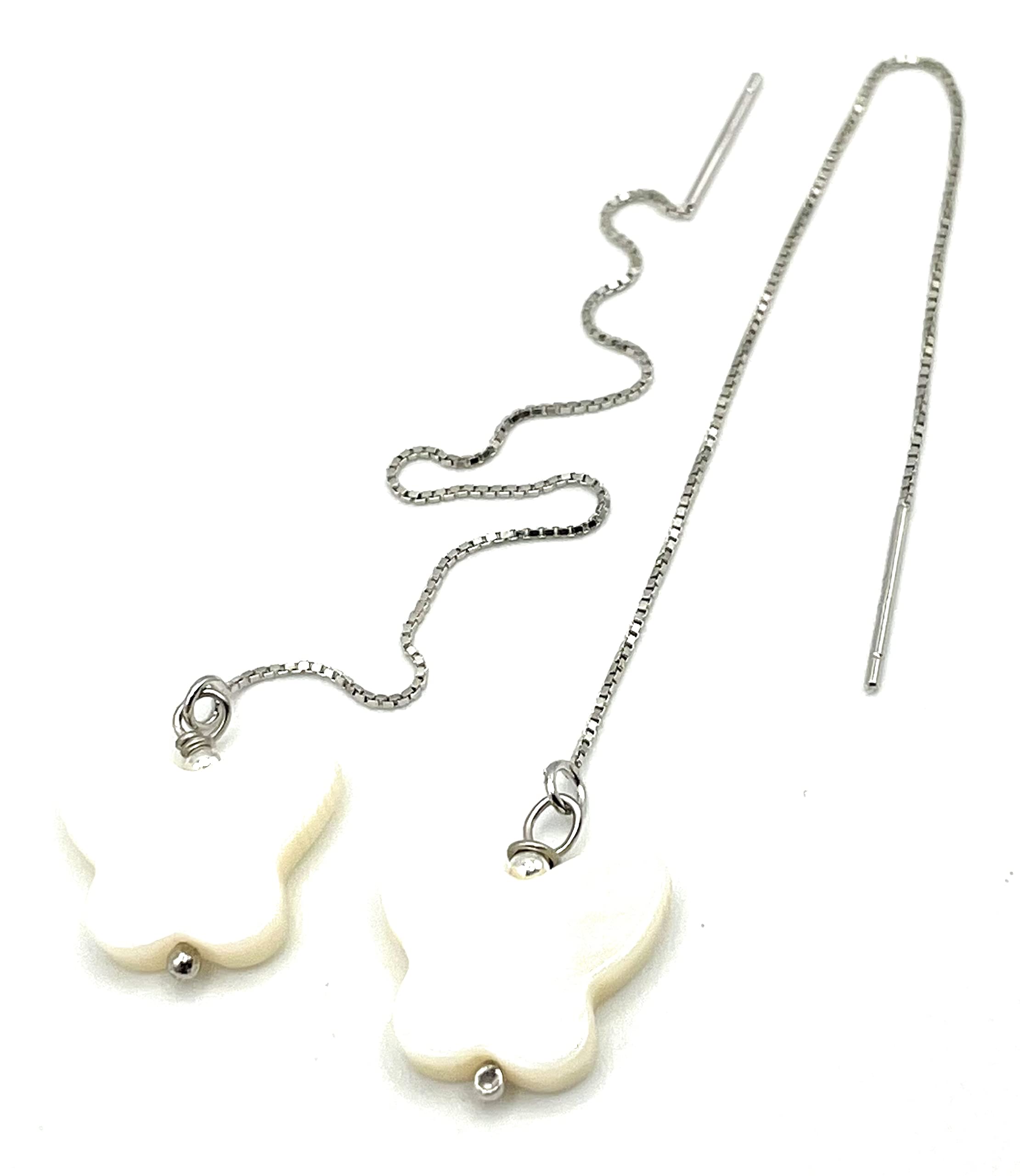 Orecchini a Filo con Farfalle Bianche, Pendenti in Madreperla, Argento 925, Gioielli Minimalisti, Bijoux Estate, Accessori Matrimonio
