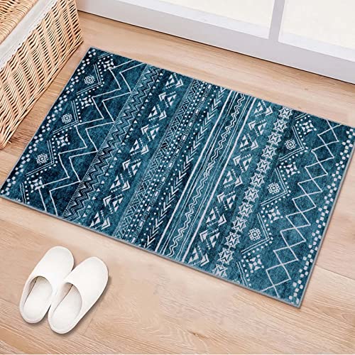Beeiva Bohemian Small Entryway Area Rug, 2X3 Blue Kitchen Rug Non Slip Entry Rugs For Inside House, Geomatric Tribal Doormat Indoor Entrance Throw Rugs Washable For Bedroom Entryway Bathroom #TOP7