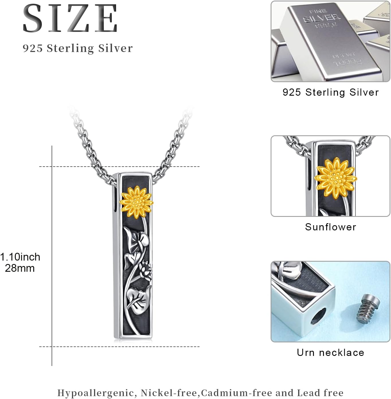 Cremation Jewelry for Ashes S925 Sterling Silver Sunflower Urn Necklace Memorial Ashes Keepsake Necklace - Image 3