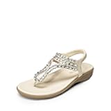 Women's Comfortable Dressy Flat Sandals Rhinestone Elastic T-Strap Thong Sandals for Summer Beach