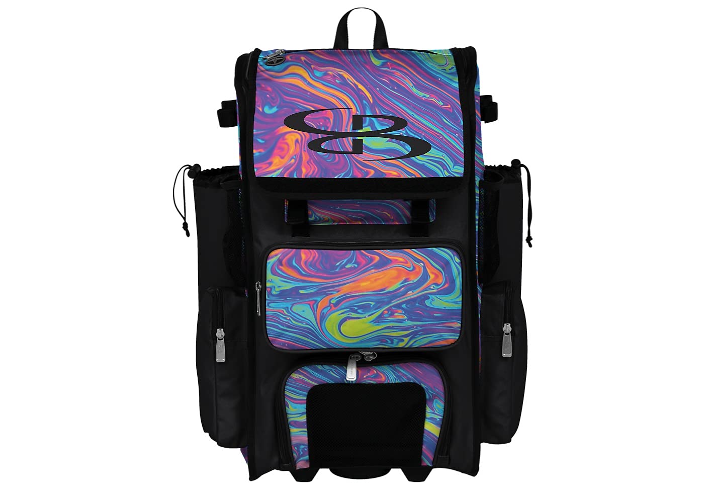 Boombah Rolling Superpack 2.0 Baseball/Softball Gear Bag - 23-1/2" x 13-1/2" x 9-1/2" - Lava 2.0 Multi - Telescopic Handle - Holds 4 Bats - Wheeled