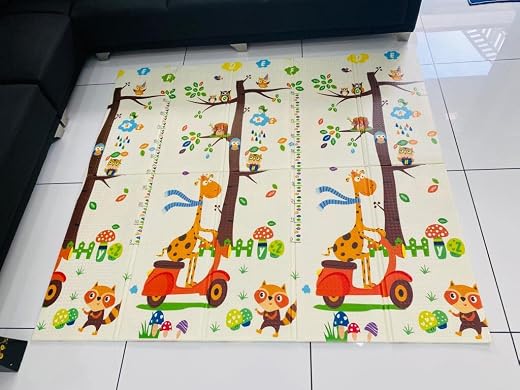 WENGTY Double Sided Water Proof Giraffe Mat Extra Large Reversible Baby Play Mat, Bpa Free Learning &amp; Crawling Foldable Fo...