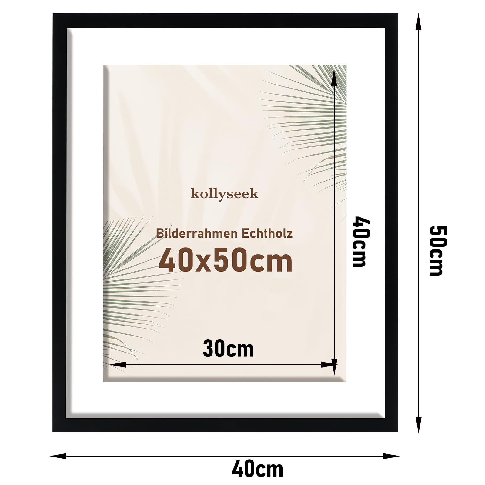 kollyseek Picture Frame 40 x 50 cm Real Wood with Mount Wooden Frame with Acrylic Glass Pine Wood Photo Frame with Shatterproof Acrylic Glass Panels Picture Frame Black Room Decoration - Image 3
