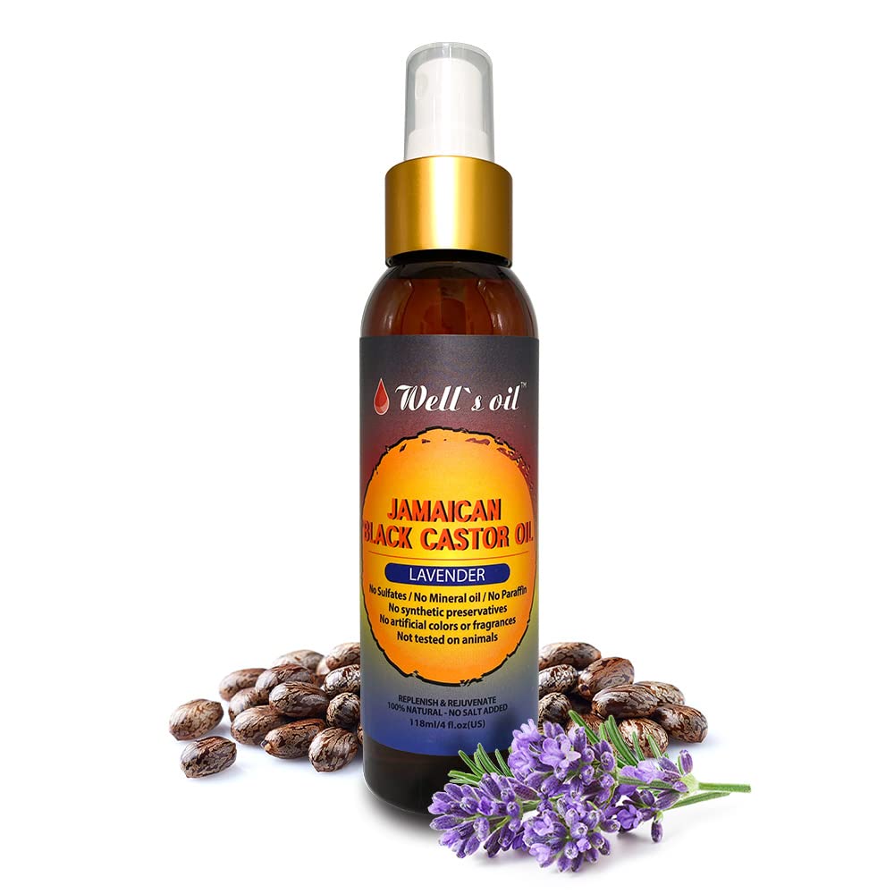 Well's Oil Jamaican Black Castor & Lavender Oil Spray for Hair | 4 oz (118 mL) | Lightweight Scalp & Hair Moisturizing Oil | Botanical Oil Blend |