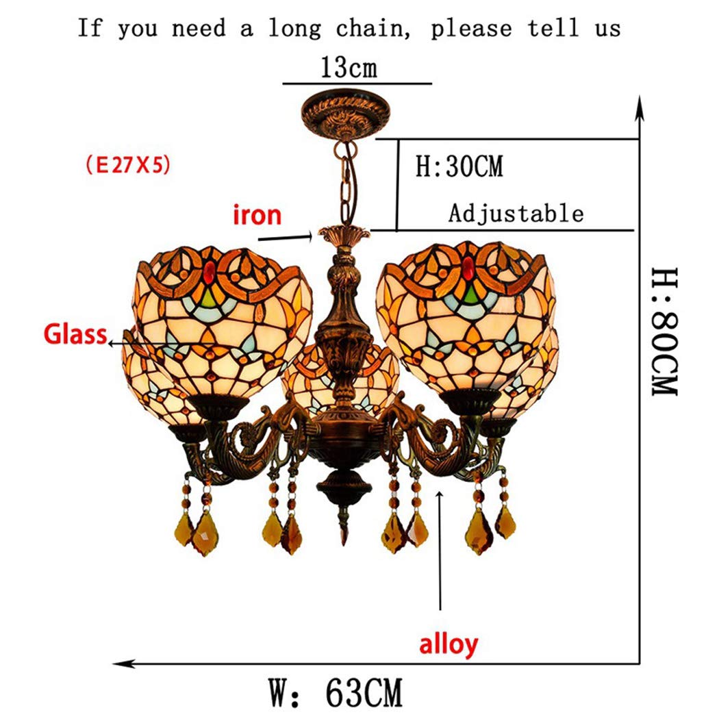 Żyrandol W Stylu Tiffany, Kreatywny Vintage Barokowe Szkło 3/5-Głowice Lampa Wisząca, Jadalnia Bar Kryształowe Lampy Wiszące, 5 Świateł