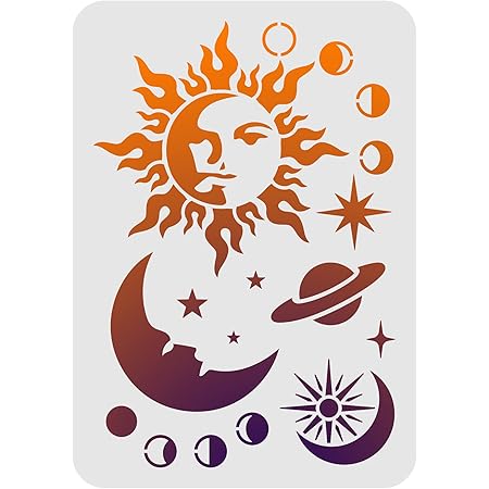 amazon com fingerinspire moon sun planet stencil decoration template 29 7x21cm 11 6x8 3 inch plastic space planet stars drawing painting stencils rectangle reusable stencils for painting and diy projects