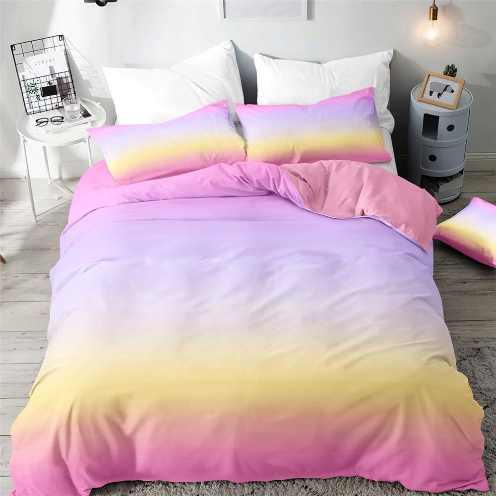 Surwin Gradient 6 Quilt Duvet Cover Pack Colour Gradient Pillowcases Bedding Set Bed Linen Microfibre Duvet Cover Set With 2 Pillowcase (,King 3Pcs-220X230cm)