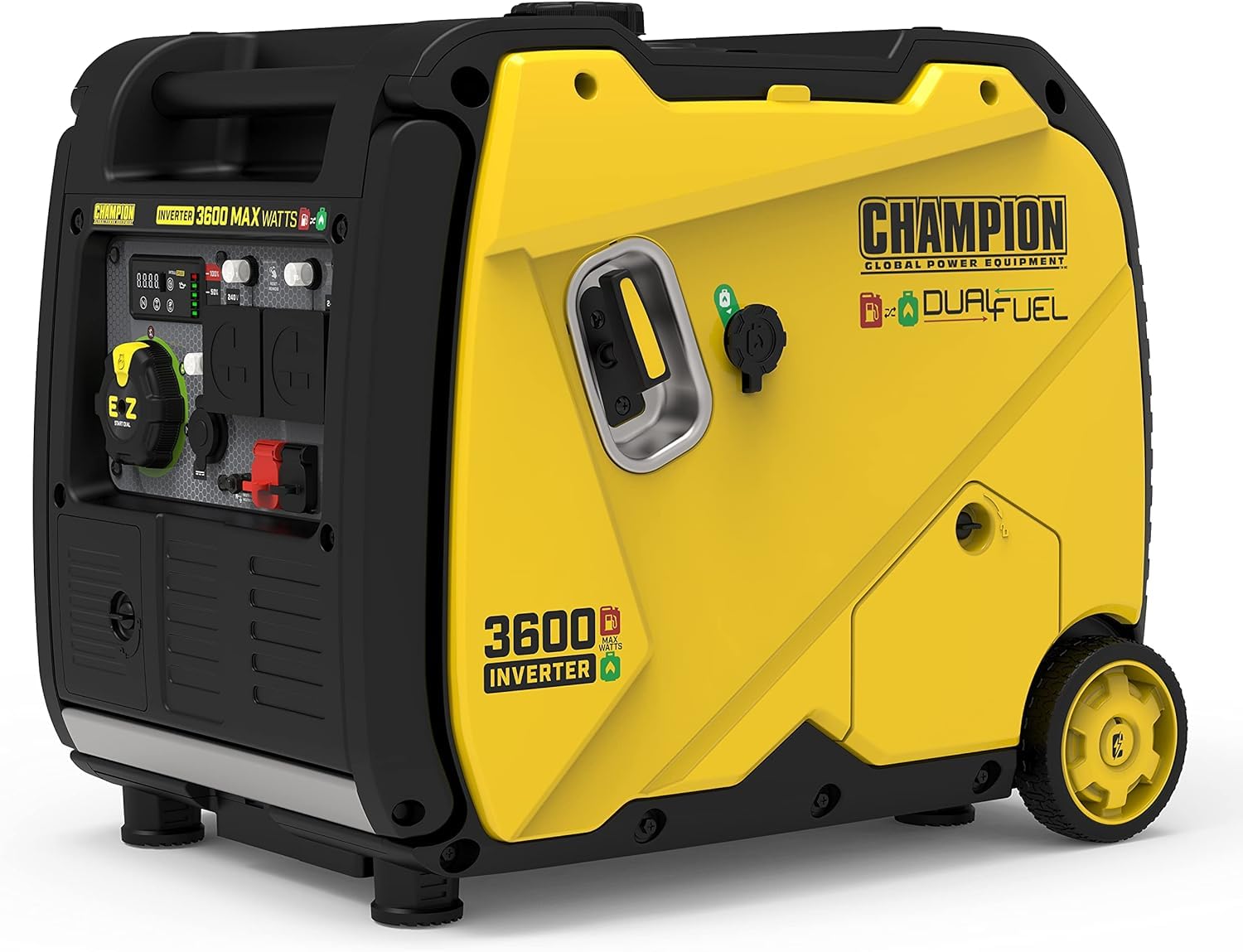 Champion Power Equipment Light 3600 Watt Dual Fuel Digital Hybrid Inverter - 224Cc Engine, 18 Hour Run Time, Ultra-Quiet & Clean Power Hybrid Generator, Economy Mode To Save Fuel & Surge Protection