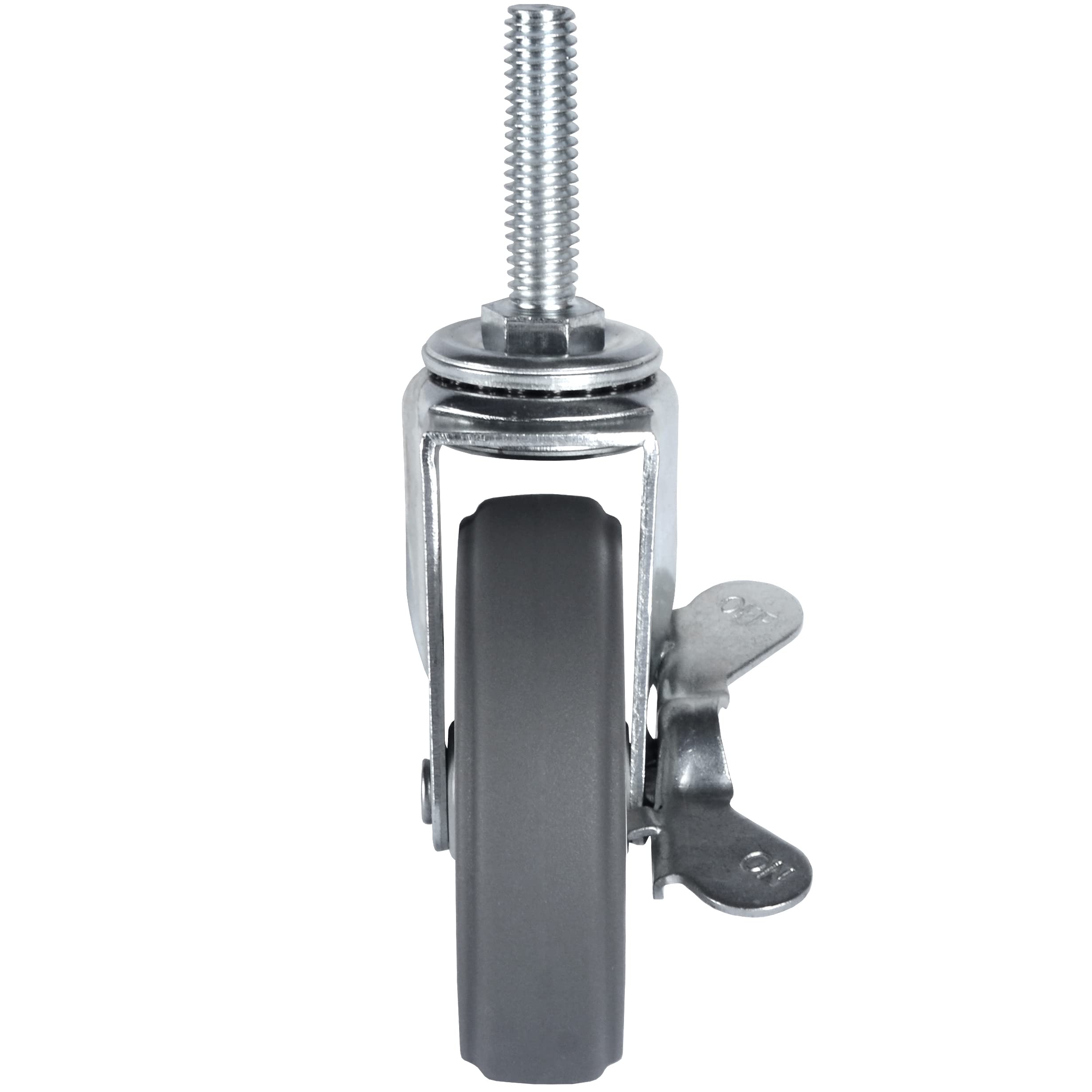 Set di 4 ruote piroettanti da 3 pollici con perno filettato per carichi pesanti, 3/8"-16x1-1/2, girevoli in gomma, ruote industriali con bloccaggio per scaffalature/mobili/carrelli in filo metallic