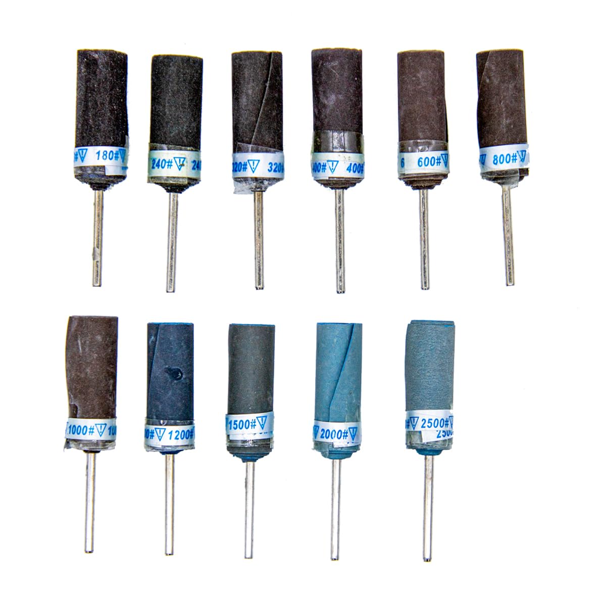 Tutuxio 11pcs Sanding Drums Sleeves Rolls, 2.35mm Shank 180-2500 Sandpaper Abrasive Sanding Sleeve Cylinder Grinding Head Stick for Woodworking Glass